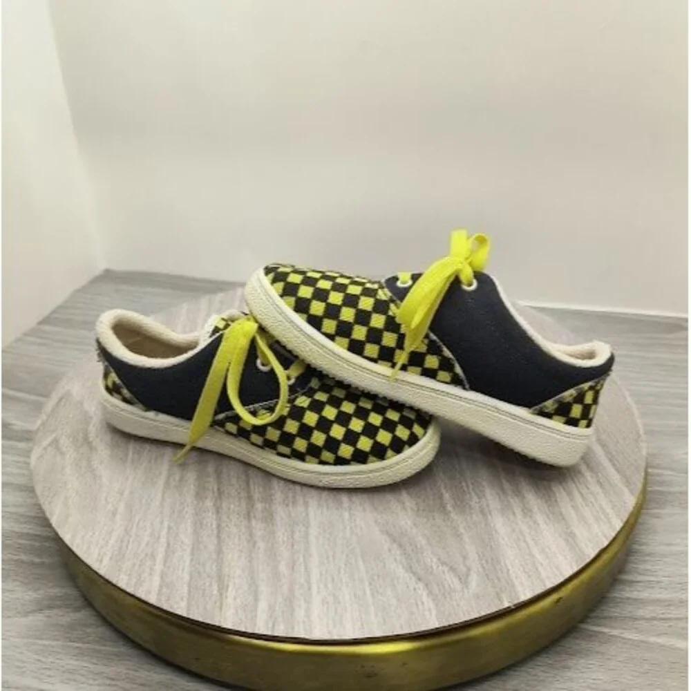 Vintage 80s Gerber Yellow Black Checkerboard Toddler Canvas Sneakers Size 7 USA